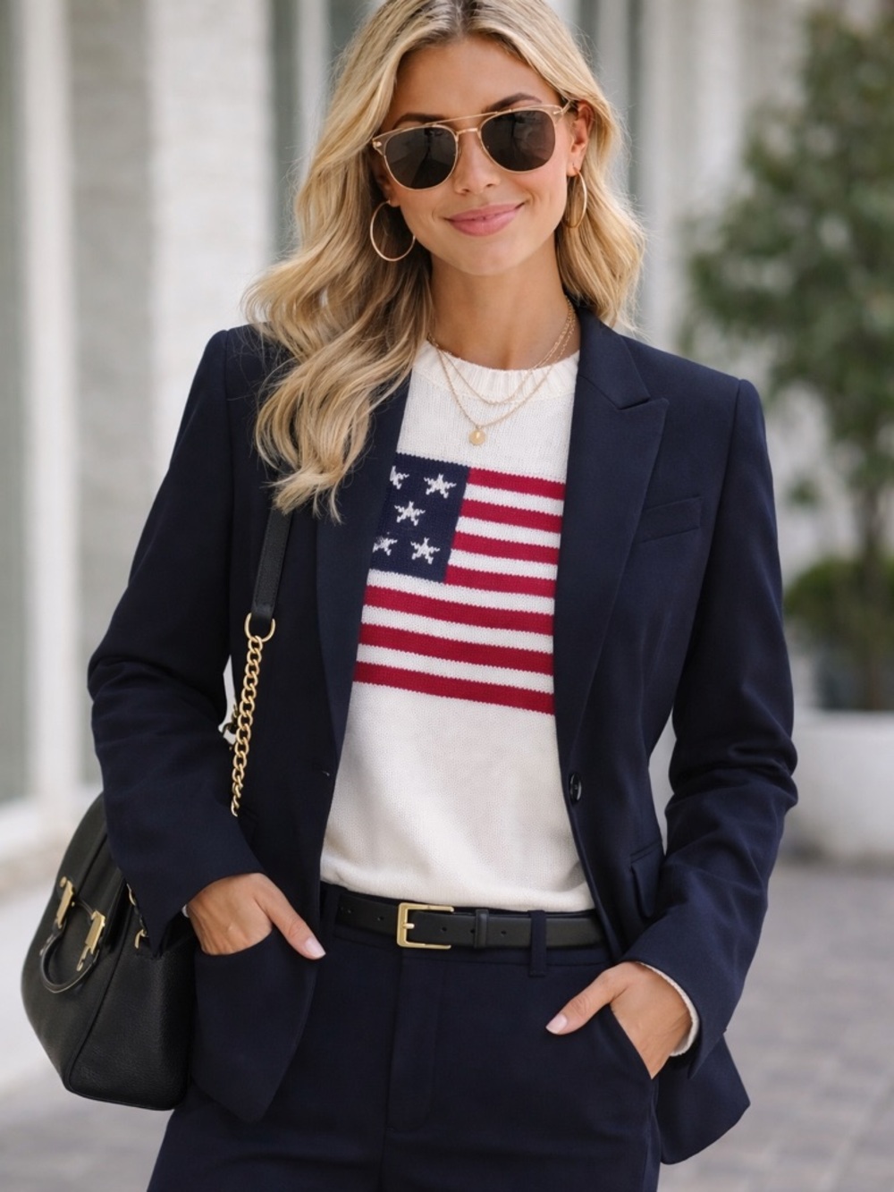 New w/ tags!Mighty Fine Red, White & Navy Knit Flag Sweater - Picture 3 of 5